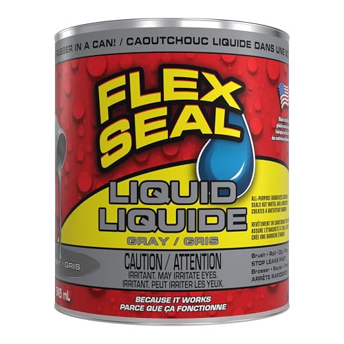 Flex Seal Liquid Waterproof Rubber Sealant Coating, Leak Repair & Patch for Roof, Gutters, Concrete & Basements, Brush/Roll/Dip/Pour, Gray, 32 oz (945 mL)