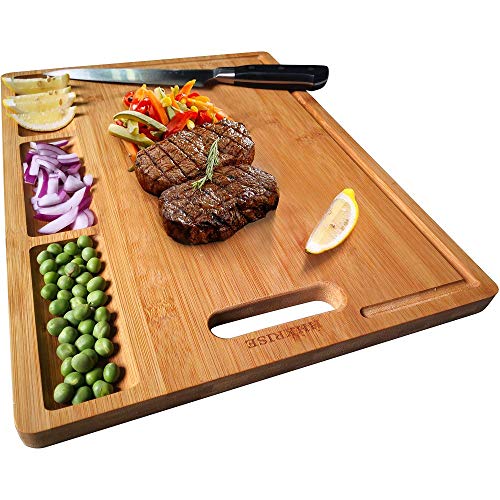 Cutting Boards,Large Bamboo Cutting Board With 3 BuiltIn Compartments