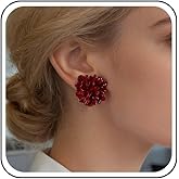 Sttiafay Vintage Acrylic Flower Earrings Large Flower Stud Earrings Red Acrylic Floral Earrings Resin Camellia Earring Statement Stud