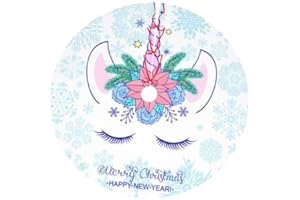 LUMANSITTER Merry Christmas Happy New Year Unicorn Horn Face Snowflake Snow 36 Inch Christmas Tree Skirt Carpet Mat Funny Party Decor Supplies for Xmas Halloween Decorations Occasion Ornament