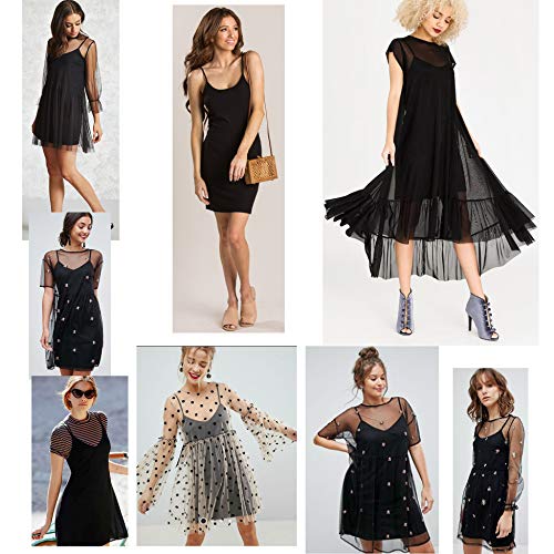 Popbee Womens Slip Basic Slips for Under Dresses Adjustable Spaghetti Strap Mini Cami Dress Black Large