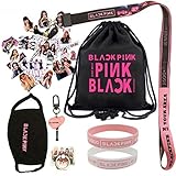 YFresh Blackpink Gift Set for Blink - 1 Blackpink Drawstring Bag/19 Stickers/2 Wrisbands Bracelets/1 Face Mask/1 Phone Ring Holder/1 Lanyard/1 Keychain