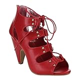 CB97 Women's Mid Heel Peep Toe Studs Gladiator Style Sandals