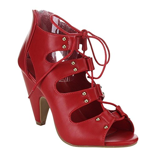 CB97 Women's Mid Heel Peep Toe Studs Gladiator Style Sandals