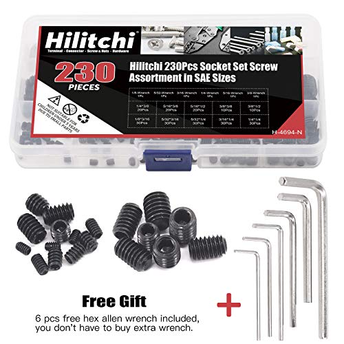 Hilitchi 230Pcs Socket Set Screw Assortment in SAE Sizes Internal Hex