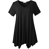 LARACE Plus Size Tops for Womens Summer Clothes Short Sleeve Shirts Casual V Neck Tunic Asymmetrical Blouses
