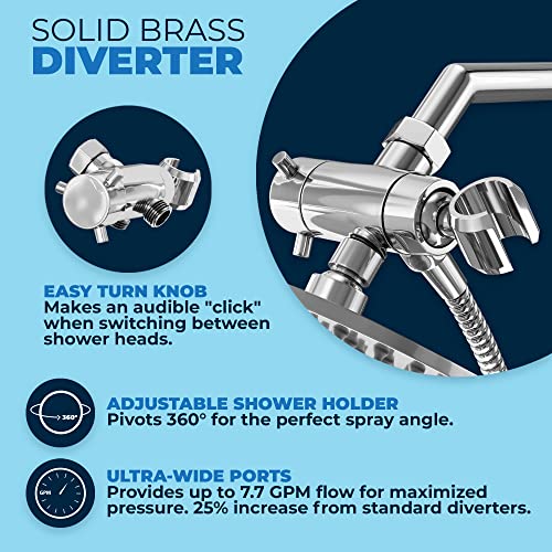 ALL METAL Dual Shower Head Combo CHROME 8 Inch Rainfall High Flow