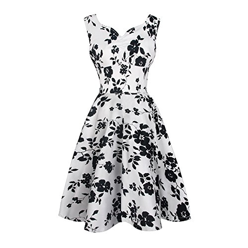 Dreaweet 1950's Vintage Floral Sleeveless Women's Cocktail Party Retro Swing Dress - Thumbnail 6