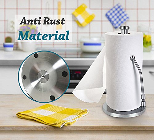 Stand Up Paper Towel Holder, Easy to Tear, Sturdy Stainless Steel, Paper Towel Dispenser with Anti Rust Weighted Base for Tissue and Garbage Bags in Roll