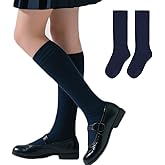 LMHCISO Girls Knee High Socks Solid black Long School Uniform Soft Seamless Toe Cotton Dress Socks for Girl 6-12 Years