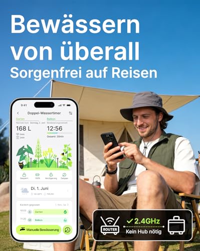 EZAIoT Irrigation Computer WLAN Solar for Garden, 2-Way | Smart Watering Timer with Flow Meter, No Hub Required, Brass Inlet, App & Voice Control (Alexa/Google)