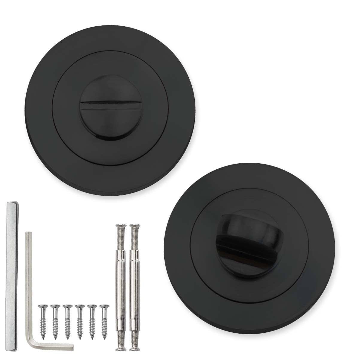Bwintech 1 Pair 52MM Matt Black Bathroom Escutcheon Polished Nickel Turn and Release Set