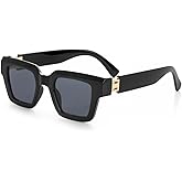Onrtry Fashion Square Sunglasses for Women Men Rectangle Thick Frame Sun Glasses 90s Designer Style Black Shades
