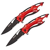 TAC Force TF-705RD Assisted Opening Tactical Folding Knife, Black Half-Serrated Blade, Red Handle, 4-1/2-Inch Closed, Red (2-Pack)