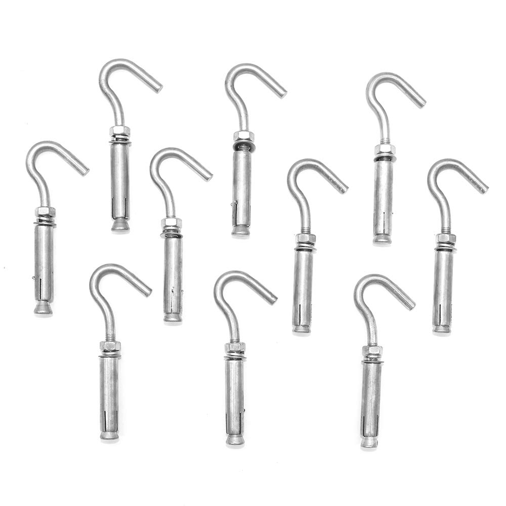 POFET 10Pcs M6 304 Stainless Steel Open Cup Hook Expansion Screw Bolts,Screw Durable Fastness Punching Bag Sandbag Buckle Hook