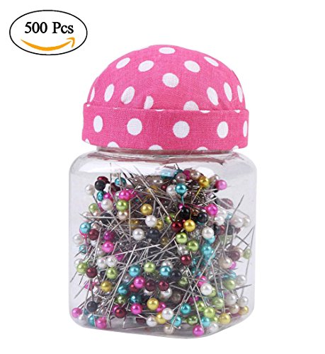 Hlitand 500Pcs Multicolor Beads Needles Quilting Pins in Pink Fabric Covered Pin Cushion Bottle Sewing Craft