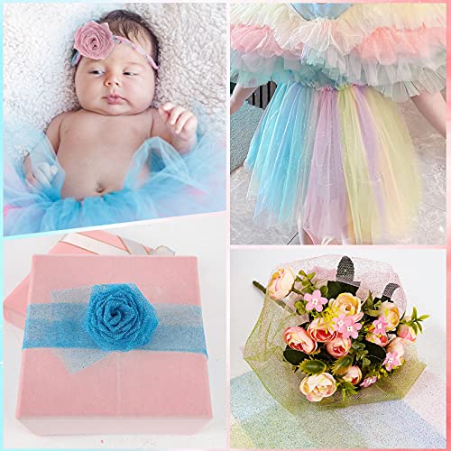 VGOODALL Rainbow Glitter Tulle Rolls, 6 Rolls Shimmer Color Assortment Ribbon for Table Runner, Baby Shower Sash Bow Tutu Skirt Sewing Crafting Fabric Wedding Unicorn Christmas Party Gift Ribbon