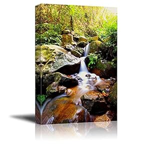 Beautiful Scenery Landscape Cascade Falls Over Mossy Rocks in The Forest - Canvas Art Wall Art - 18" x 12"