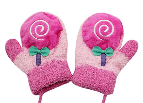 Toddlers Baby Girl Boys Cute Cartoon Warm Sound Gloves Mittens with String for 0-12 Months (Lillipop Pink)