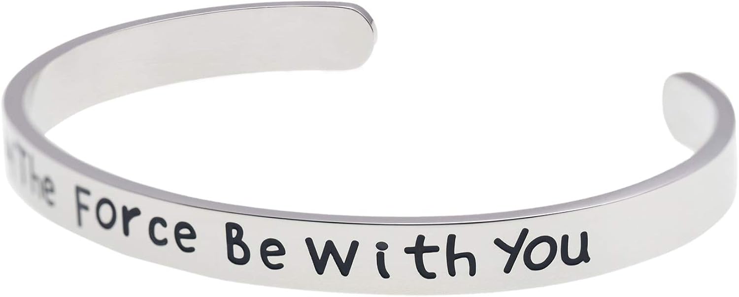 LParkin Star Wars Decor Bracelets For Women Man Starwars Gifts May The Force Be with You Cuff Bracelet, Force with You, 6 inches - Image 3