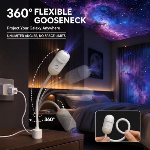 Bukbas 2-in-1 Galaxy Projector Night Light, Starry Sky Projector Children | 360° Adjustable USB LED Starry Sky Projector with 12 Sliding Projection Films for Car Bedroom Party Gifts