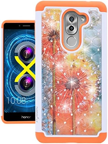 Honor 6X Case, Nuomaofly [Creative] Studded Rhinestone Crystal Bling Hybrid Armor Defender Protective Case Cover for Huawei Honor 6X 2017 (Dandelion)