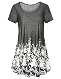 Womens Tunic Tops ,Cestyle Summer Round Neck Short Sleeve Blouses Casual Floral Printed Loose Tee Shirts Dress for Leggings Black Medium