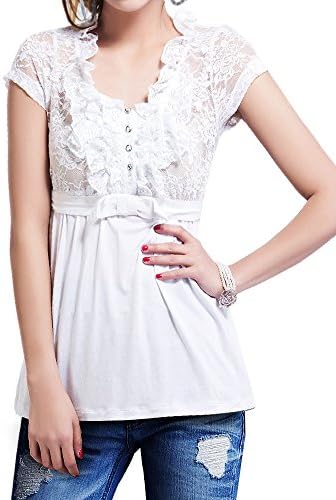 DELUXSEY Lace Skirt Shirts for Women - Womens Tops Tees Lace Blouse (White, S)