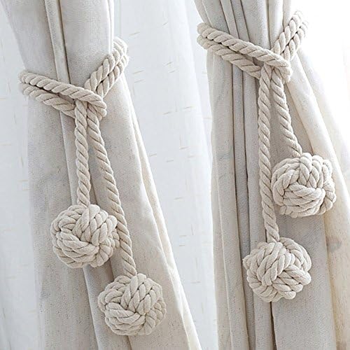 YIDIE 4 Pieces Cotton Rope Holdbacks Hand Knitting Window Curtain Tiebacks for Blackout Curtains, Beige