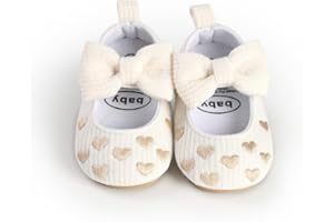 Infant Baby Girls Mary Jane Flats Walking Shoes Heart Embroidery Princess Wedding Dress Shoes Soft Rubber Sole
