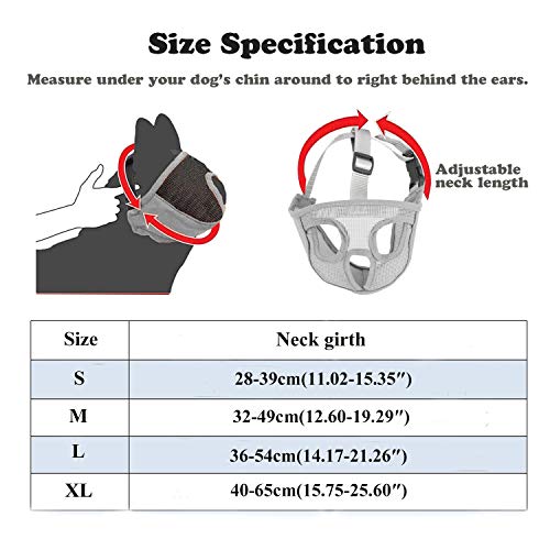 wintchuk Short Snout Dog Muzzle Mesh Mask-Stop Dog for Biting Barking Chewing, Adjustable(M, Grey)