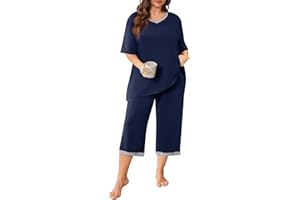 POSESHE Women’s Plus Size Pajama Sets Soft Pjs Long Pants Summer Lounge Sleepwear Pajama Sets