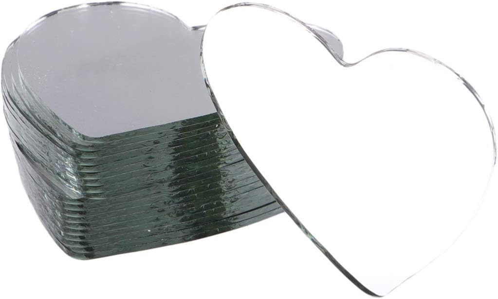 Healifty 20pcs Heart Shaped Mini Mirrors Glass Craft Tiles DIY Mosaic Decor & Makeup Accessories - 5 x5.4cm Craft Mirrors - Unfinished Pieces Bulk Pack