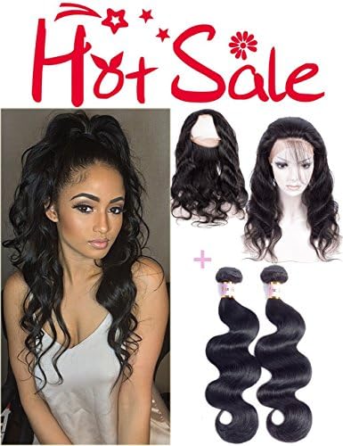 Pre Plucked 360 Lace Frontal Closure With Bundles Brazilian Body Wave Frontal Closure with Baby Hair 100% 8A Brazilian Unprocessed Human Hair Extension (18 20 &amp;16'' 360 Frontal)