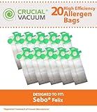 20 Allergen Vacuum Bags for SEBO Felix Vacuums; Compare to SEBO Part No. 7029ER; Designed & Engineered by Crucial Vacuum