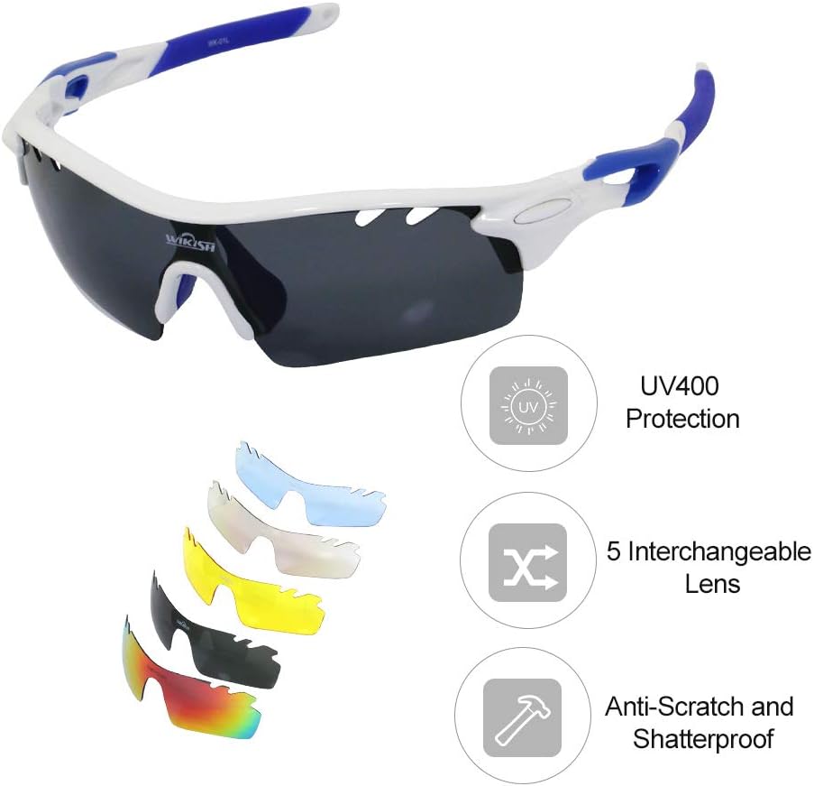 Polarized Sports Sunglasses with 5 Interchangeable Lens for Men Women Cycling Running Driving Fishing Golf Baseball
