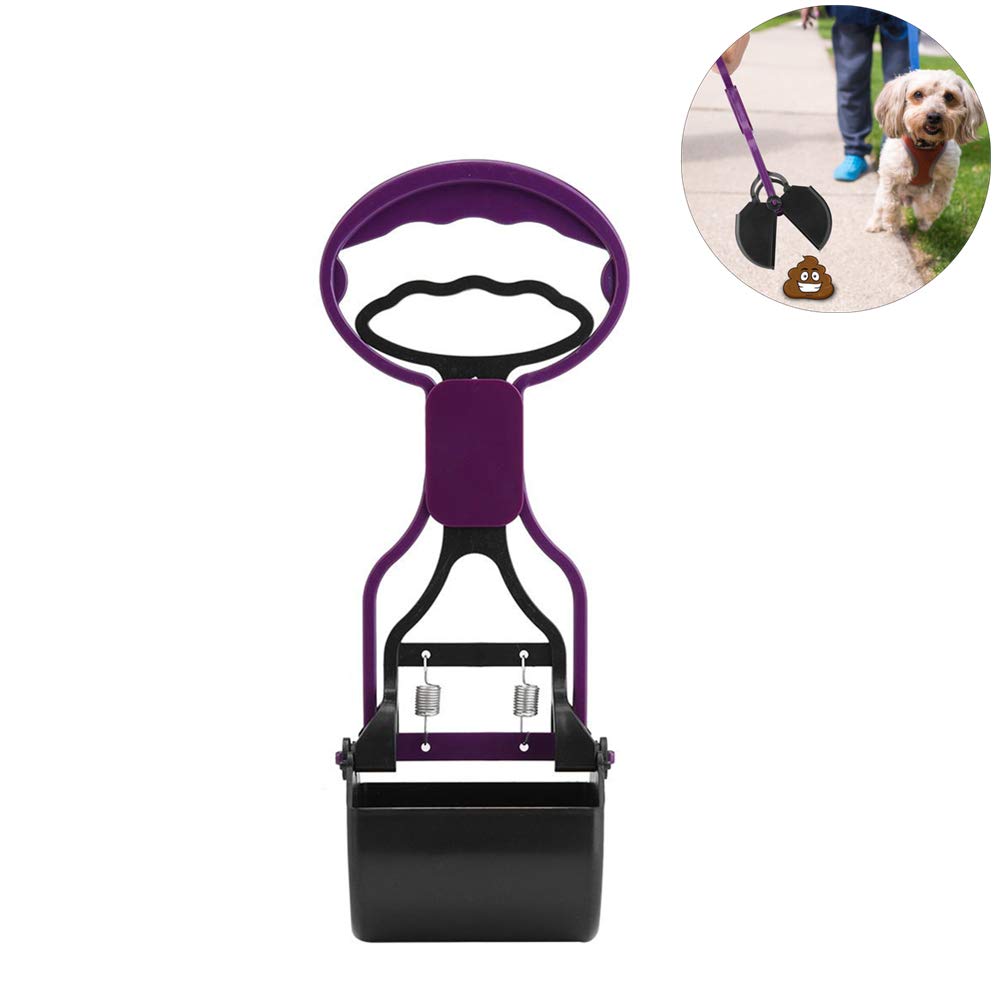 Smandy Long Handle Dog Poop Scooper for Outdoor Indoor Pet Waste Pickup - Pet Pooper Scooper Cleaner Grabber Picker with Easy Clean Clip Tool (Purple)