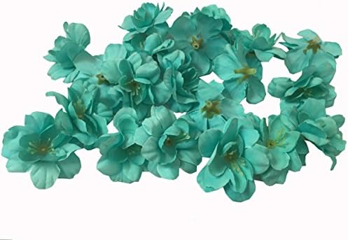 Cherry Blossom Flower Heads, 100pcs Colorfulife Artificial Silk Flower Head Petals Bridal Shower Favors for Wedding Party Supplies Table Floor Decoration Centerpieces Home Decorative (Blue)