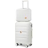 Somago 20" Carry On Luggage and 14" Mini Cosmetic Cases Travel Set Lightweight Polypropylene Suitcase with TSA Lock YKK Zipper Hardside Luggage with Spinner Wheels (2 Piece Set, Creamy White)