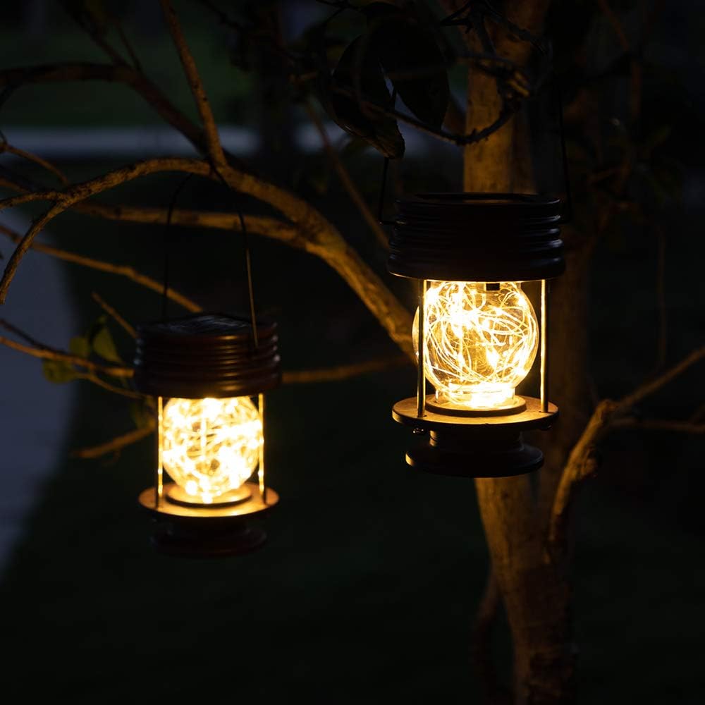 pearlstar Solar Lanterns Outdoor - Hanging Solar Landscape Lights Waterproof Table Lamps with Retro Design, LEDs Fairy Lights for Patio, Garden, Yard, and Pathway Decoration(2 Pack): Home Improvement