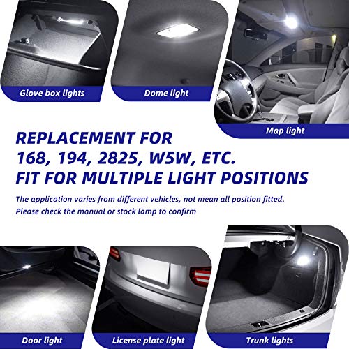 194 LED Bulb, AUTOONE Interior Car Lights 168 2825 W5W T10 Light Bulbs Error Free for Dome Map Parking Trunk Door Courtesy License Plate Lights, 6500K White, Pack of 2