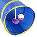 Pecute Tunnel Cat Dog Play Tunnel with Ring Bell Exercise Collapsible Toy, Blue