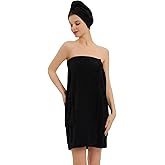 MiYODOS Womens Bath Body Wrap Towel Shower Spa Wrap Robe Adjustable Closure Bathrobe with Hair Towel