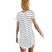 Sunward Women Crew Neck Short Sleeve Striped Loose T-Shirt Mini Dress (M)