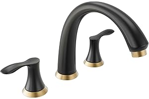 Black Gold Roman Tub Faucet, Lava Odoro 8 inch Widespread Bathtub Faucet with Valve, High Flow 2 Handle Deck Mount Tub Faucet, Solid Brass 3 Hole Bath Tub Filler TF405-GB