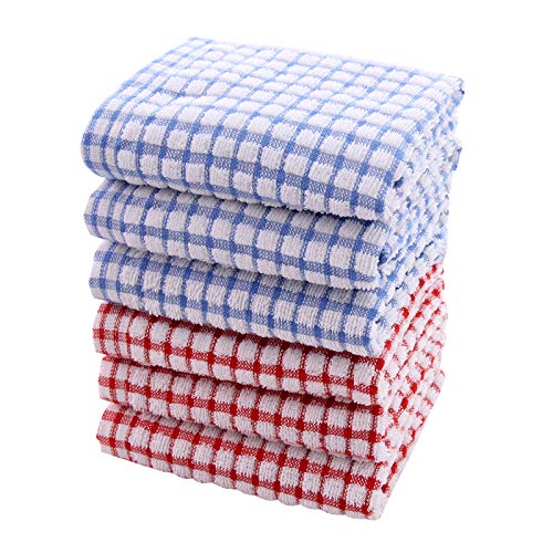 Branlason Tea Towels Set of 6 Professional Grade Cotton 40x60 Kitchen Terry Tea Towels Super Absorbent and Fast Drying Machine Washable for Everyday Use (Red and Light Blue)