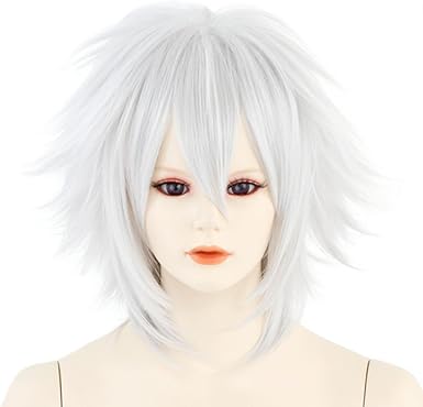Lion Bace White Silver Cosplay Wig Medium Length Spiky Hair Heat