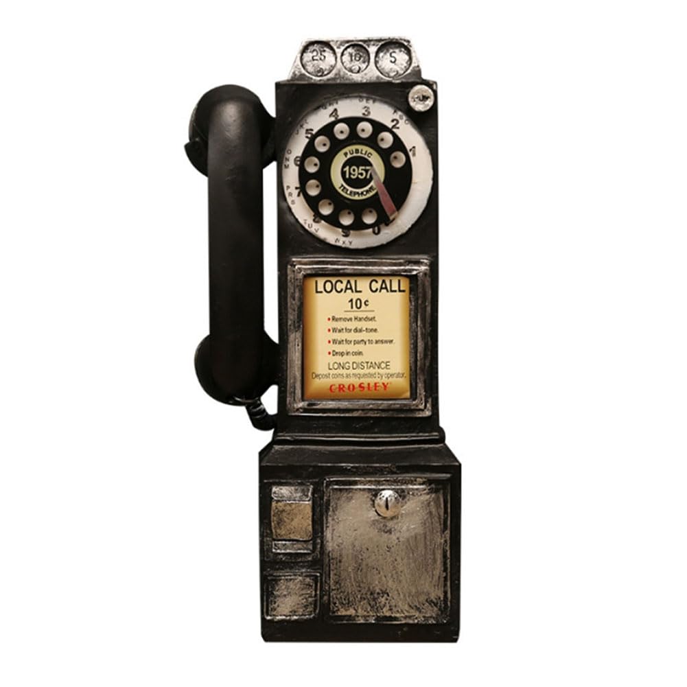 Antique Telephone Rotary Knob Landline Phone Model Vintage Classic Phone Props Retro Wall Mounted Craft Ornaments Café Bar Home Decoration (Colour: Black)