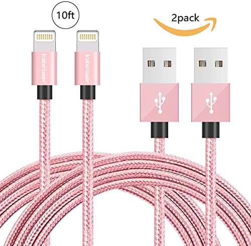 Kabe Baer 2 Pack (10 Feet) Nylon Braided Strengthen Lighting to USB Sync Cable Charger Cord for iPhone SE, 6s Plus, 6s,6, 5,5s,5c, iPad,iPad Air 1/2, iPad Mini 1/2/3, iPod (2-Pack Rose Gold)