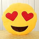 OliaDesign Heart-Eye Emoji Round Smiley Emoticon Cushion Pillow Stuffed Plush Soft Toy, Yellow